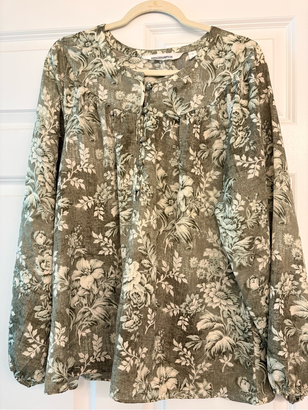 Green Floral Long-Sleeve Tunic with Round Neck - WOMEN'S